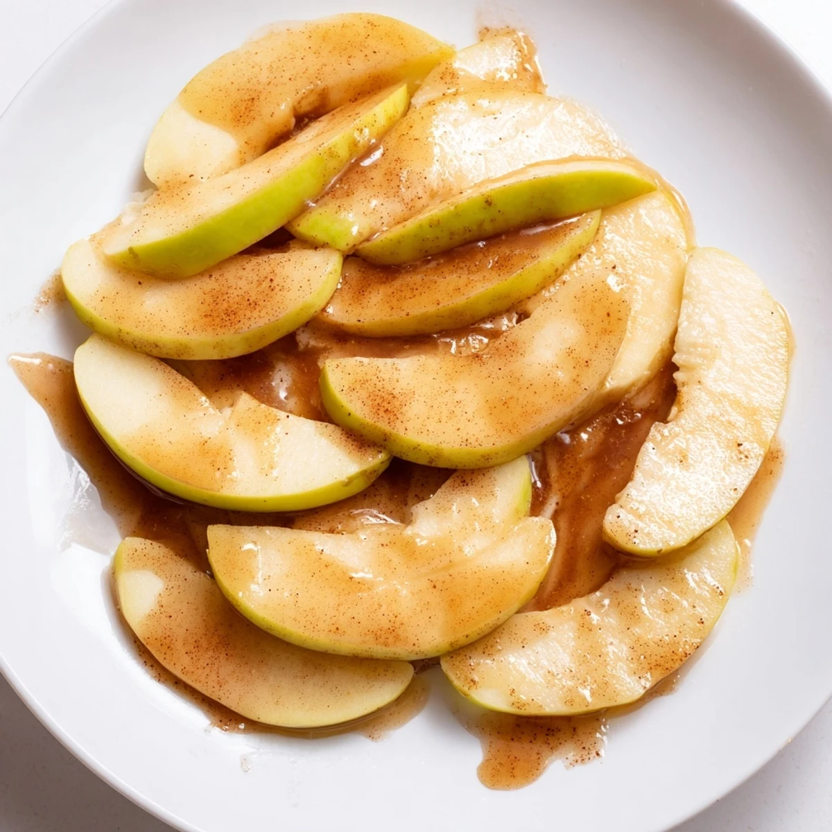 Golden-brown baked apple slices, sweetened with brown sugar and cinnamon, ideal for a sweet treat.