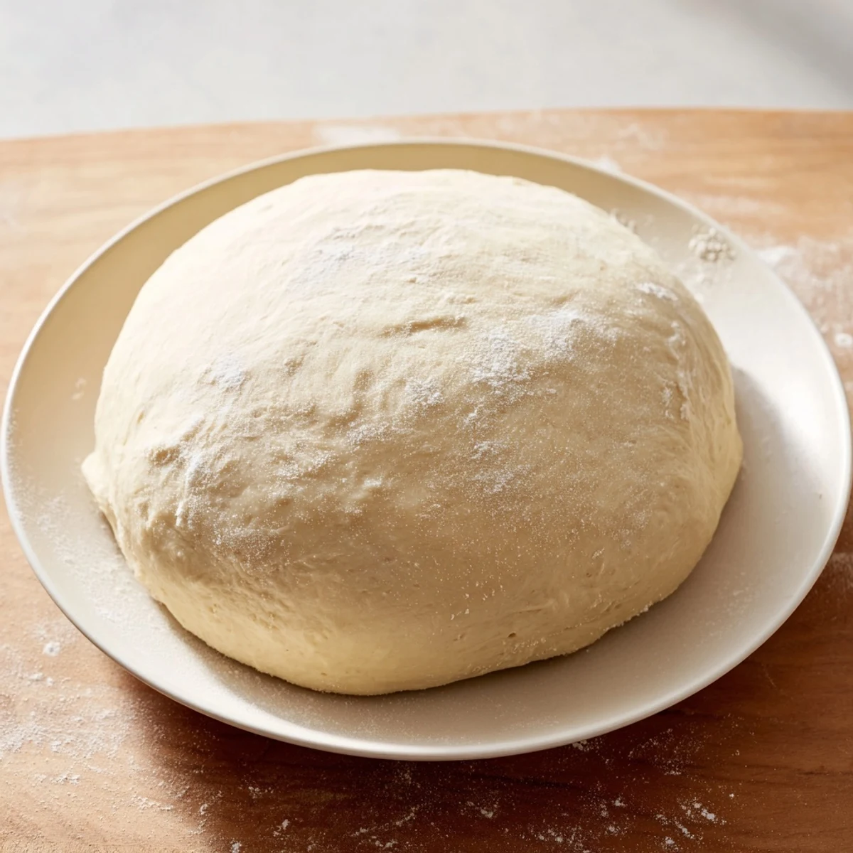 Close-up of freshly kneaded homemade pizza dough, smelling yeasty, ready for the first rise.