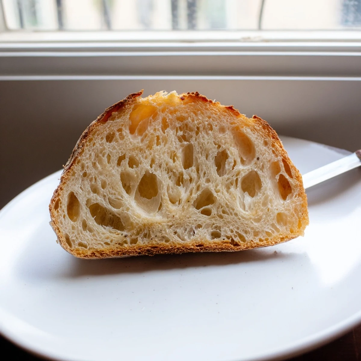 Golden-brown crust on artisan-style "The Best Easy No-Knead Bread," perfect for dipping in olive oil.
