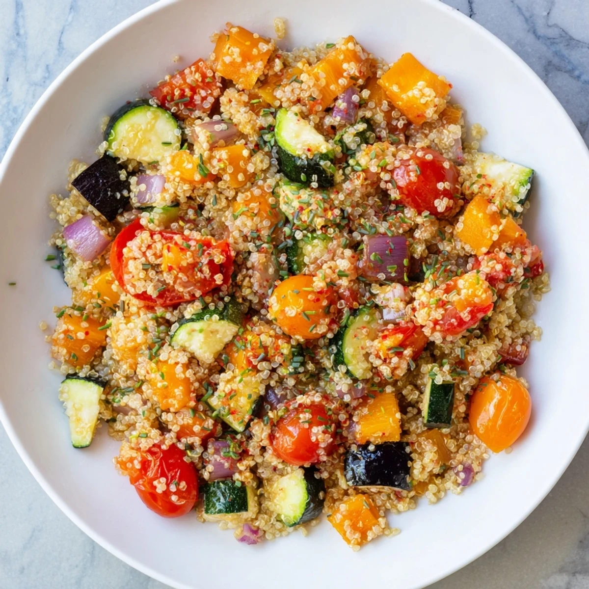 Fluffy quinoa combined with fresh vegetables makes this Make-Ahead Quinoa Salad with a tangy zest.