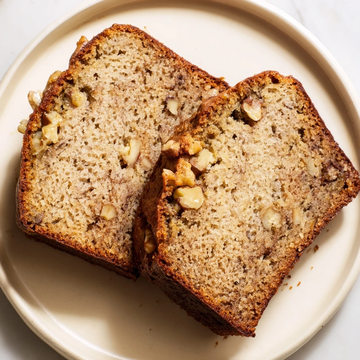 Close-up of a rustic Simple Banana Bread loaf, smelling of sweet bananas and inviting warmth.
