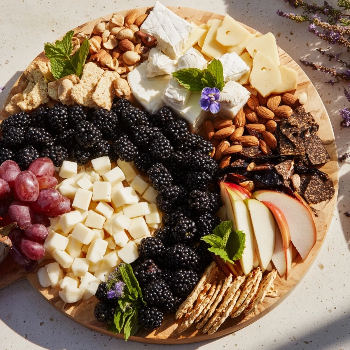 A stunning Yin Yang Balance cheese board with light and dark elements ready to enjoy.