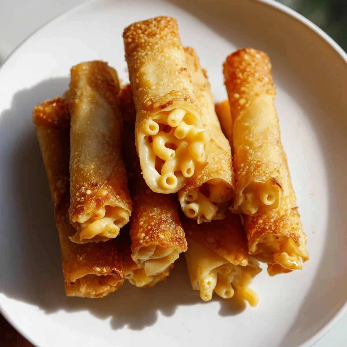 Golden and crispy Tinis Mac and Cheese Lumpia Rolls, ready to be dipped and enjoyed.