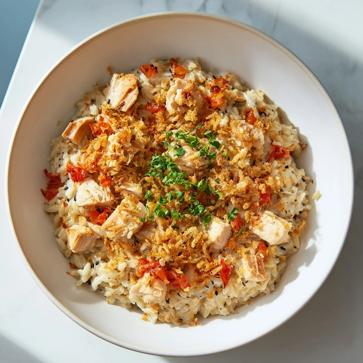 Golden brown and bubbly, a batch of baked Marry Me Chicken Sushi Bake Cups are ready to enjoy.