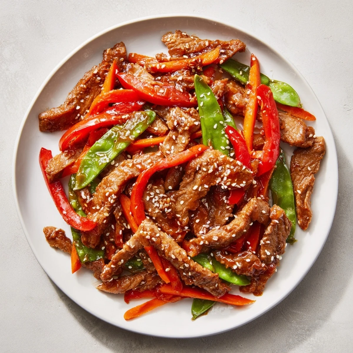 Steaming bowl of Sweet Teriyaki Pork Stir-Fry with glistening sauce and fresh green onions makes a tempting dinner.