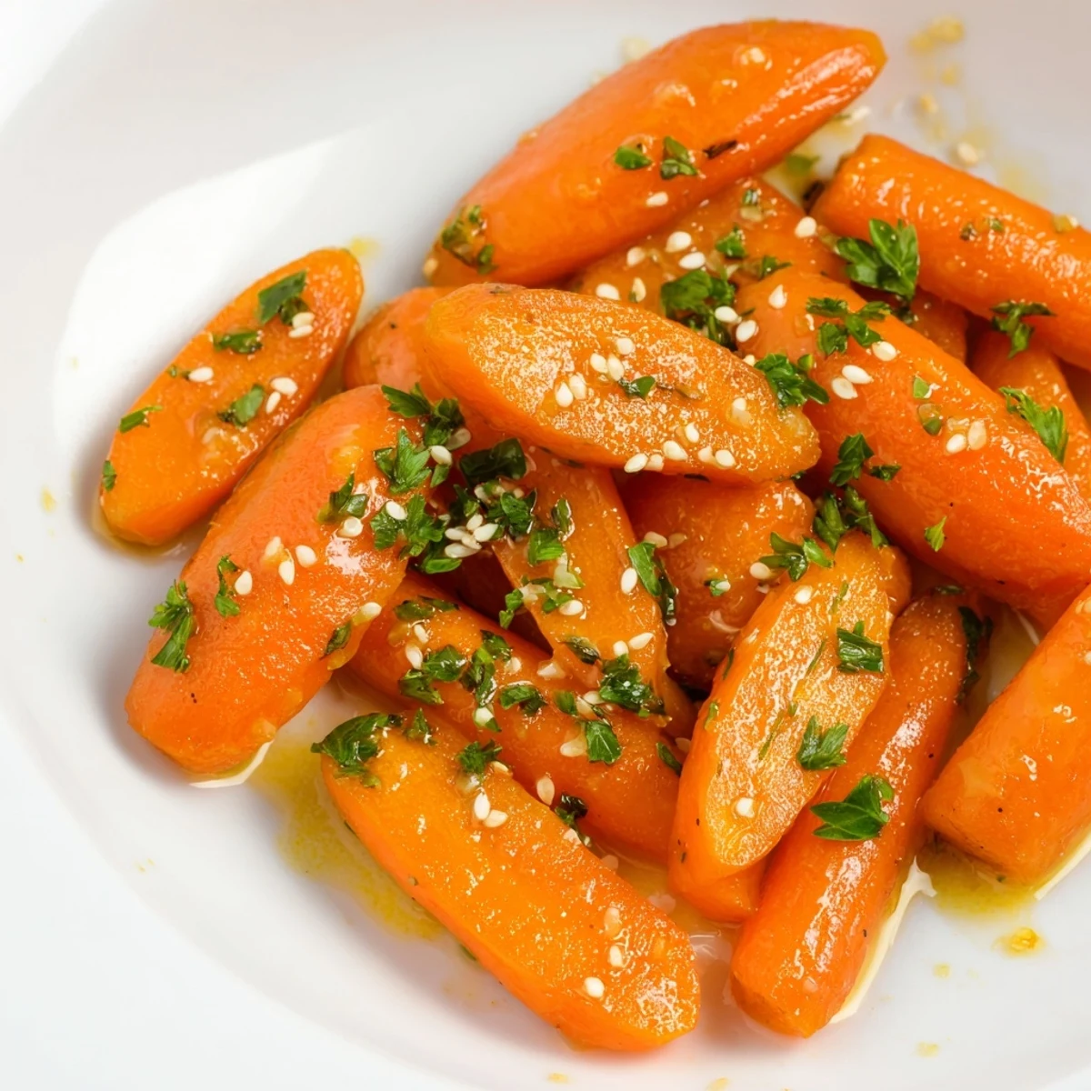Maple Mustard Roasted Carrots glistening with a sweet glaze, a vibrant, flavorful side dish ready to eat.