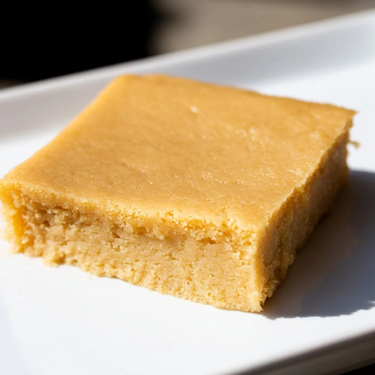 Warm Peanut Butter Mochi Cake, freshly baked and ready to slice into squares for serving.