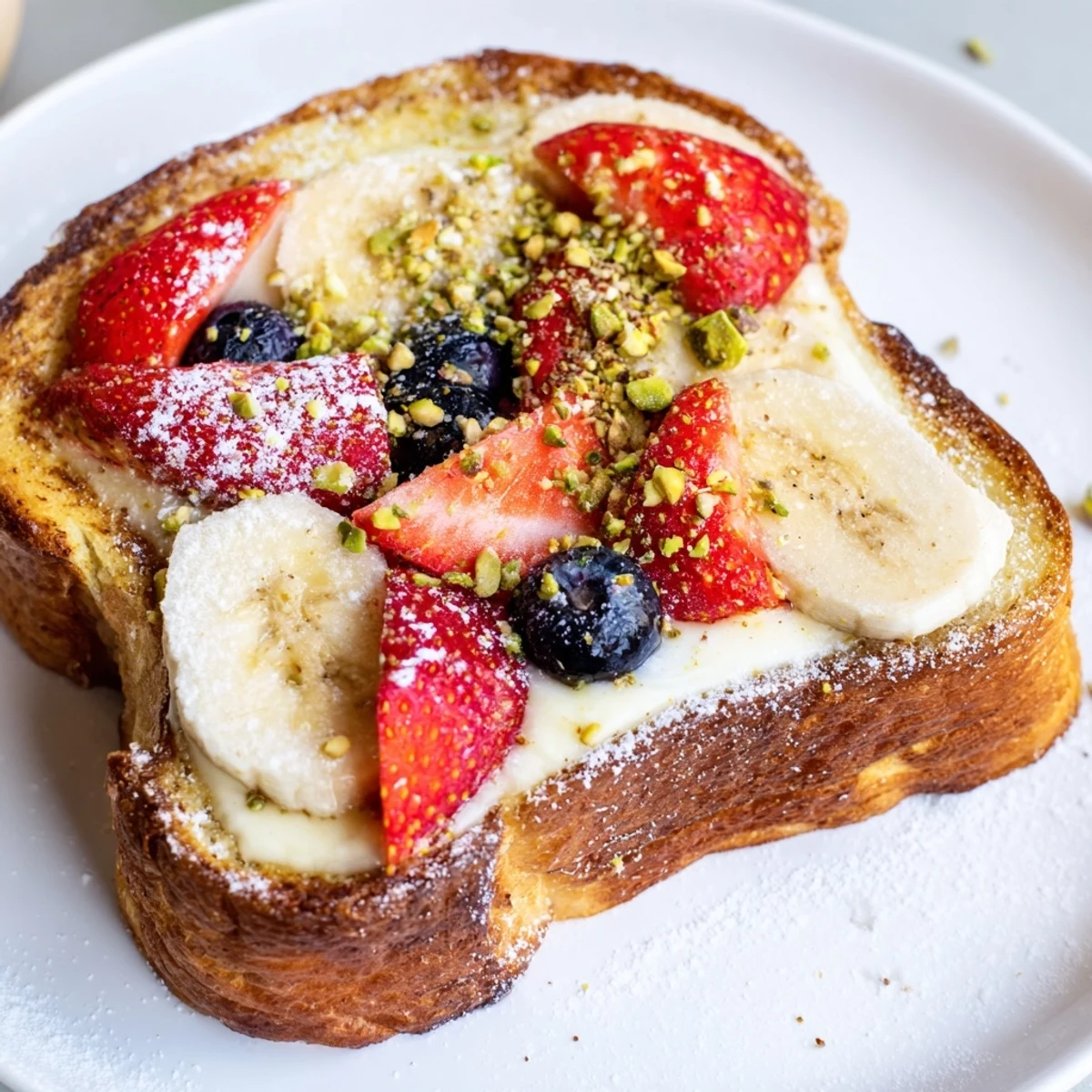 Baked Viral Yogurt Toast featuring a creamy yogurt custard filling and sweet fruit, perfect for brunch.