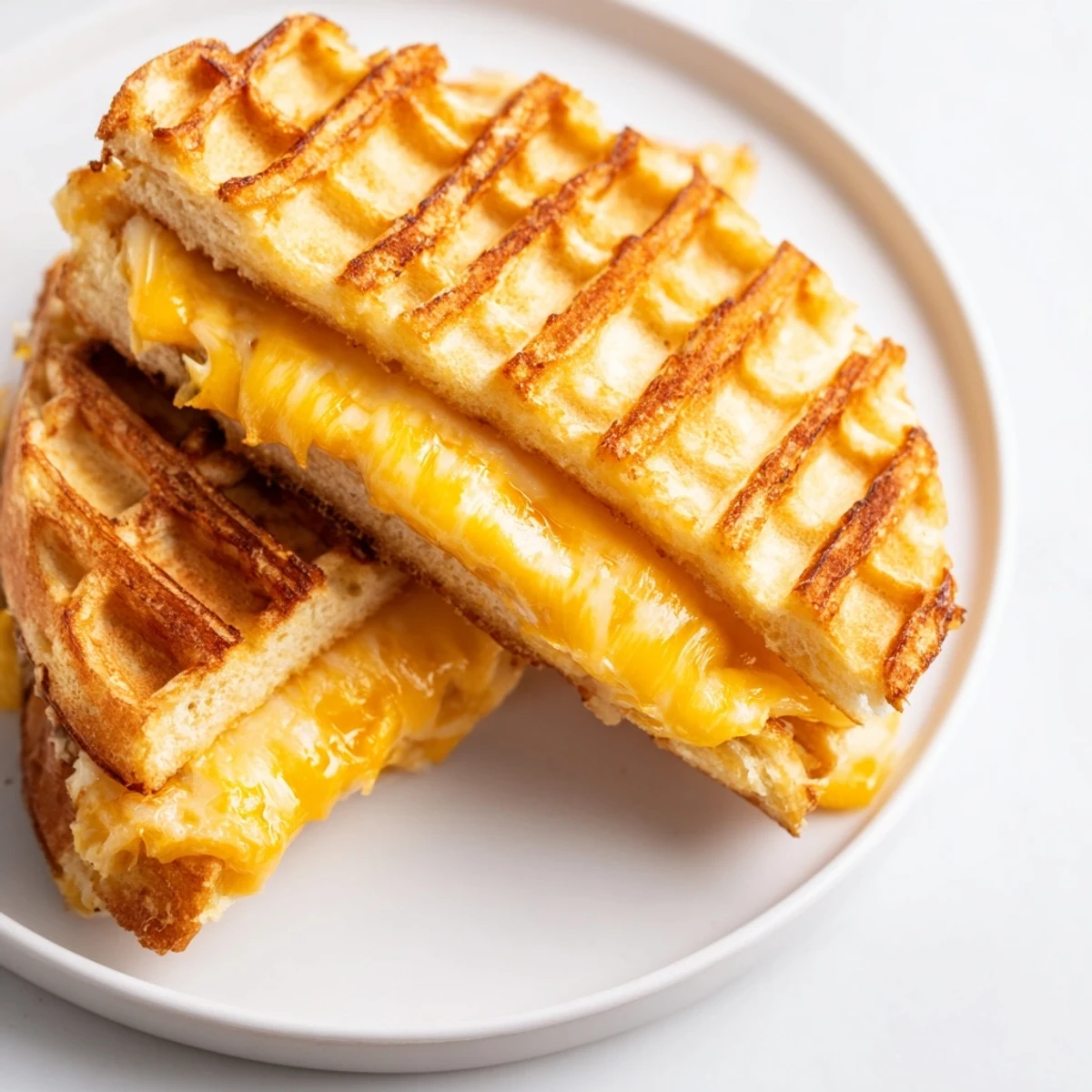 Golden, crispy Waffle Grilled Cheese, oozing with melted cheddar, perfect for a quick lunch.
