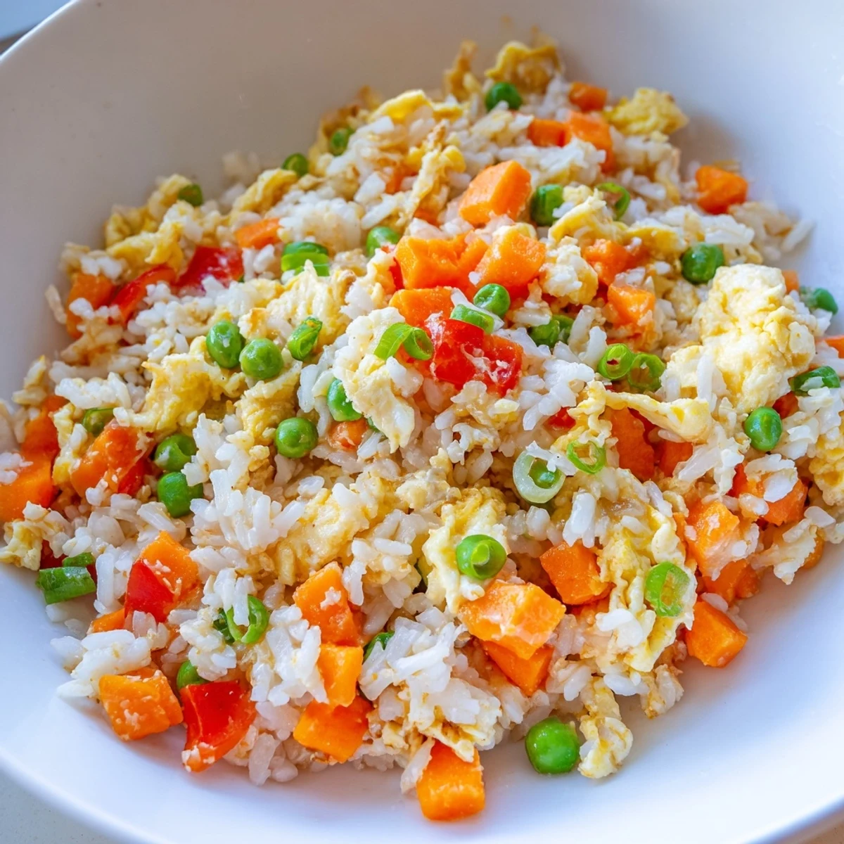 Scrumptious Egg Fried Rice with fluffy eggs and colorful vegetables, a quick weeknight dinner.