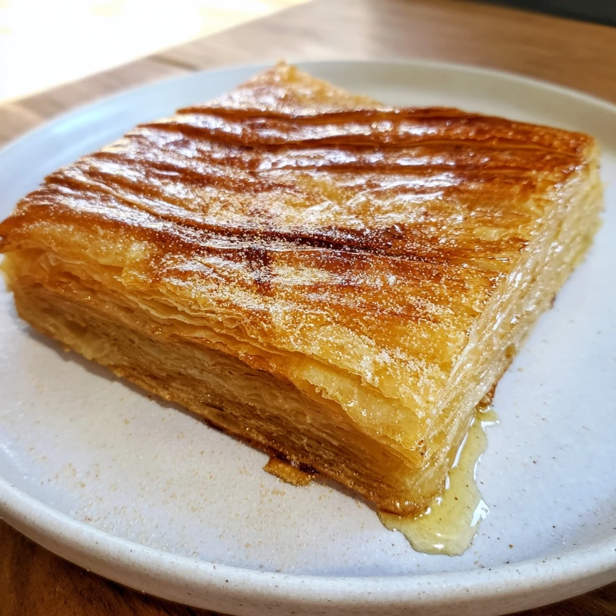 Golden, flaky Moroccan Msemen pastry squares, fried to perfection, ready to be drizzled with honey.
