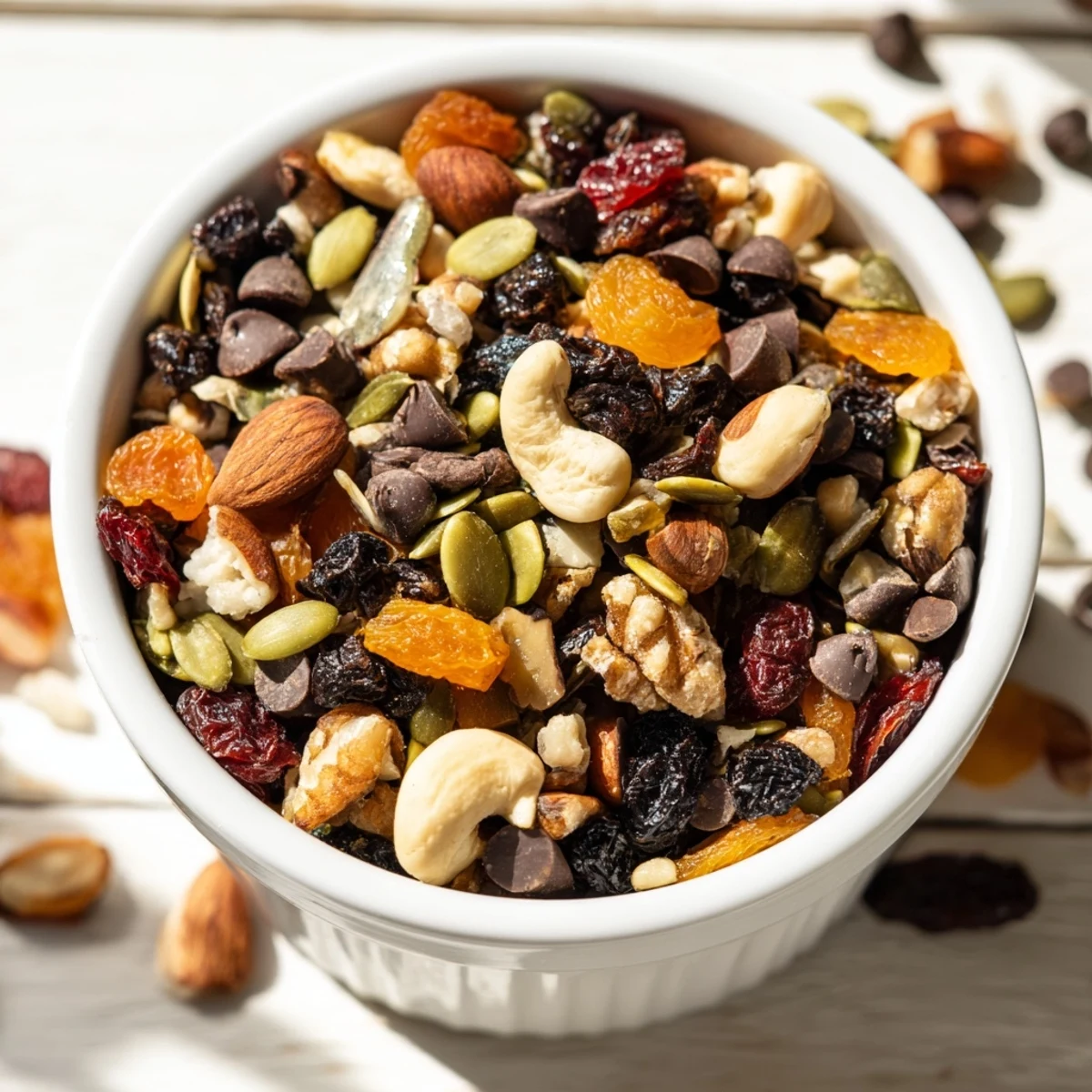 Fresh Trail Mix Custom arranged in a rustic bowl with dried cranberries and walnuts for a sweet and savory bite.  