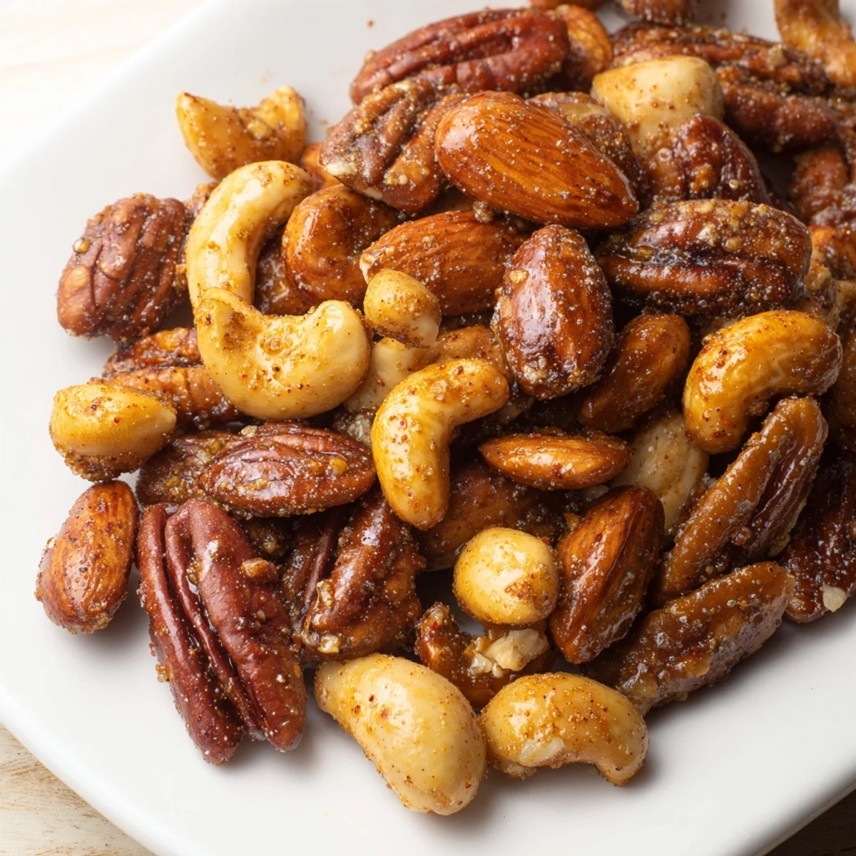 Freshly roasted Spiced Nuts Mix cooling on a baking sheet, showcasing their crunchy texture and rich aroma.