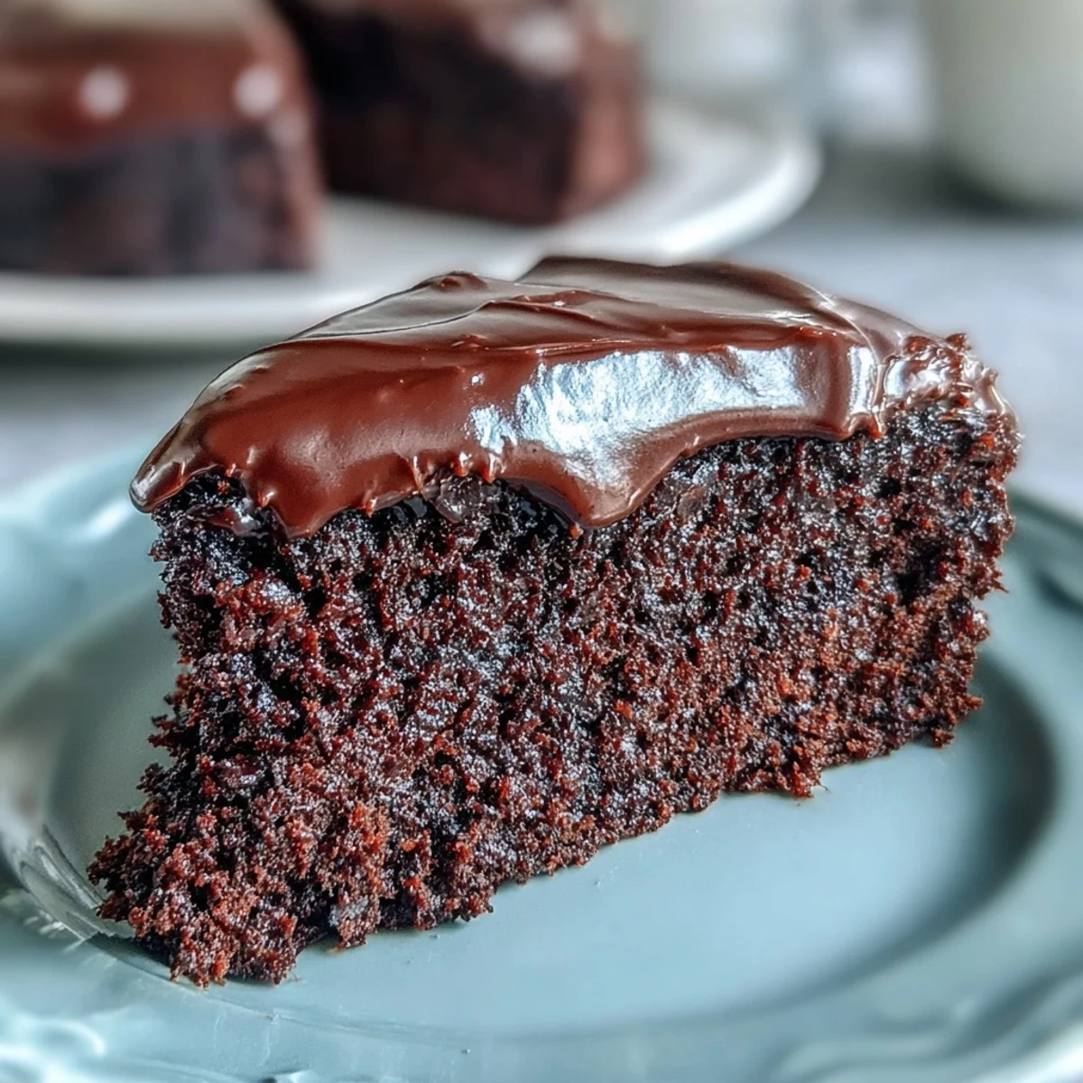 Easy Chocolate Fudge Cake recipe with a smooth, glossy chocolate icing and moist, crumbly cake layers.