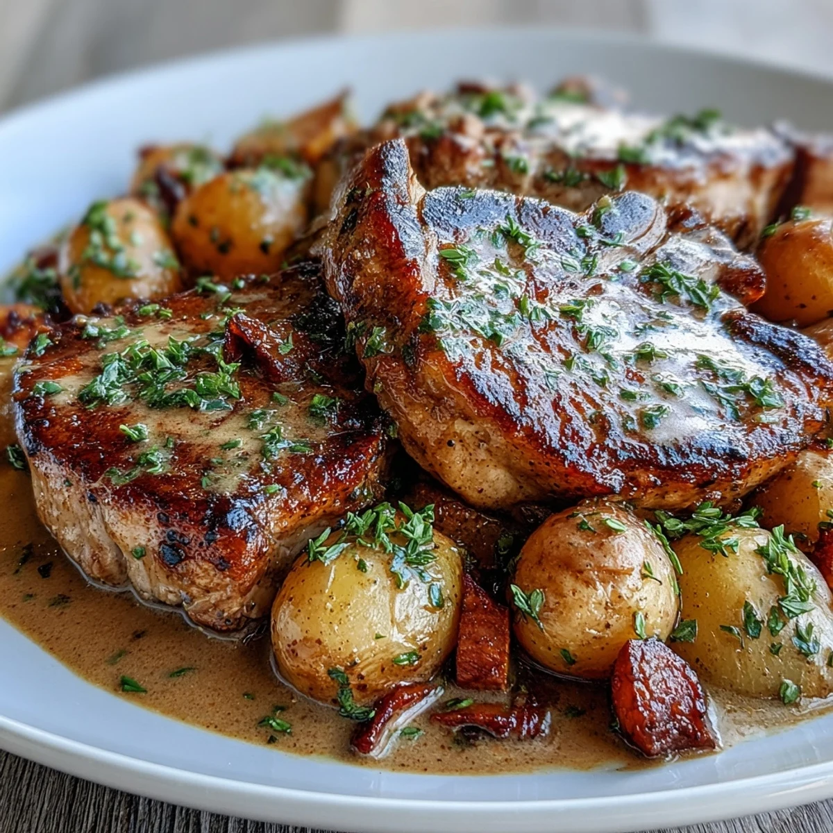Fork-tender Crockpot Ranch Pork Chops served over buttery mashed potatoes with a drizzle of rich, ranch-infused gravy.