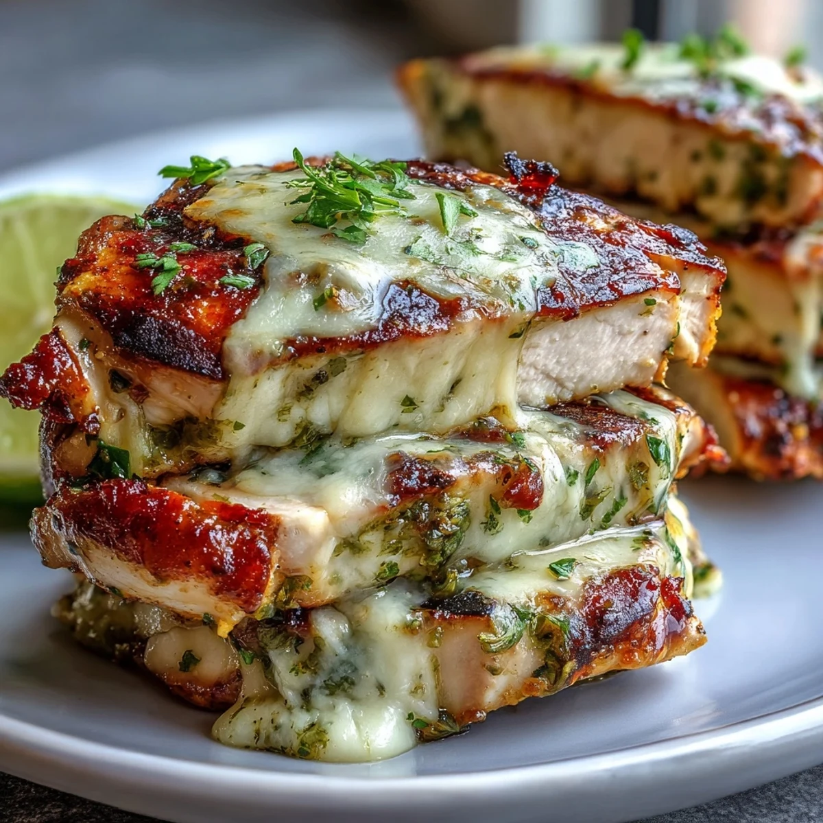Juicy grilled chicken marinated in tangy salsa verde, finished with melted pepper Jack and bright lime for a perfect summer dinner.