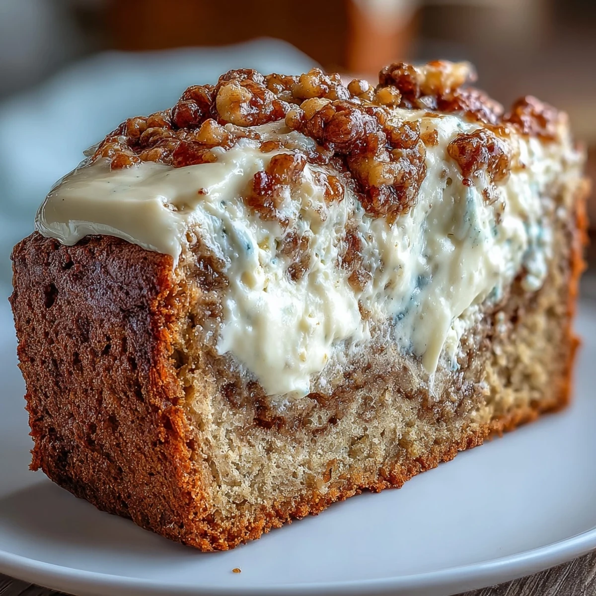 Freshly baked Cream Cheese Cinnamon Swirl Protein Loaf with a moist interior and visible cream cheese ribbon.