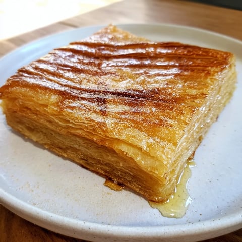 Golden, flaky Moroccan Msemen pastry squares, fried to perfection, ready to be drizzled with honey.