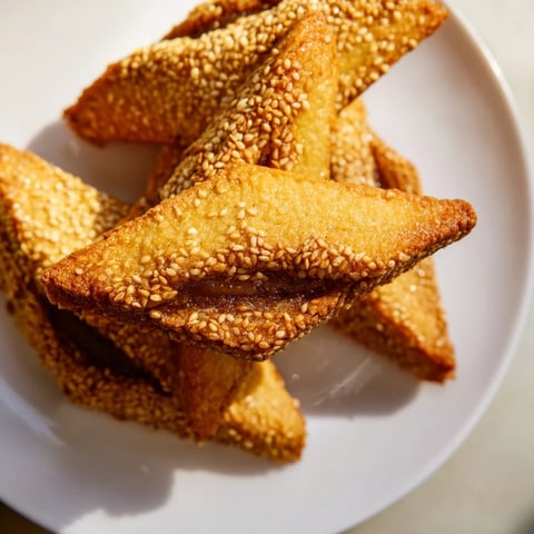 Golden Tunisian Makroudh cookies, crisp from frying and glistening with sweet honey syrup, ready to enjoy.
