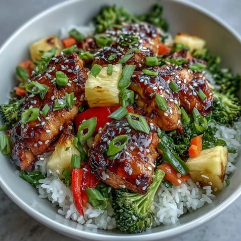Fork-tender chicken glazed in sweet, sticky teriyaki sauce crowns fluffy rice in this vibrant bowl.