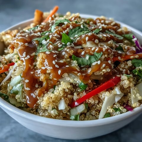 Vibrant Thai Coconut Quinoa Bowl garnished with fresh cilantro and sesame seeds, ready to serve.