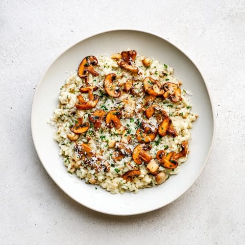 Warm, creamy Stove-Top Risotto, a comforting Italian meal, garnished with fresh parsley and Parmesan.