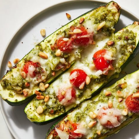 Cheesy Pesto Zucchini Boats
