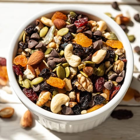 Fresh Trail Mix Custom arranged in a rustic bowl with dried cranberries and walnuts for a sweet and savory bite.  