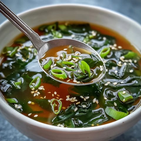 Steaming bowl of Wakame Soup with tender tofu and bright scallion garnish.