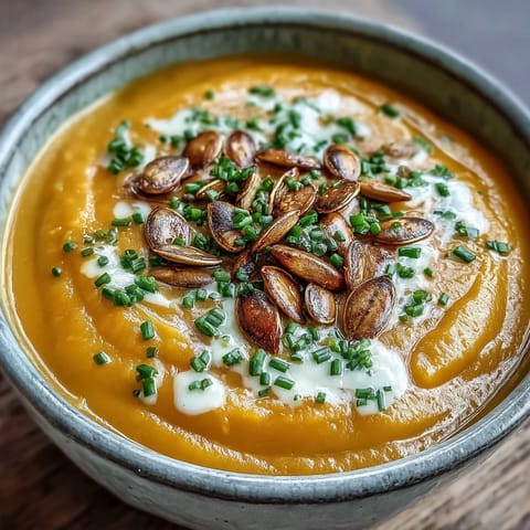 Smooth velvety Acorn Squash Soup is served hot with a crusty piece of gluten-free bread. 