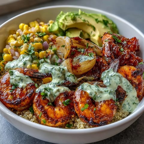 Grilled Shrimp Bowl Avocado Corn