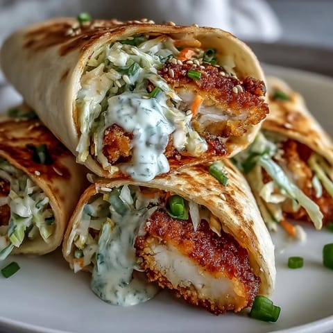 Crispy KFC Turkey Snack Wraps with vibrant cabbage slaw and sesame seeds, served warm for a quick lunch or snack.