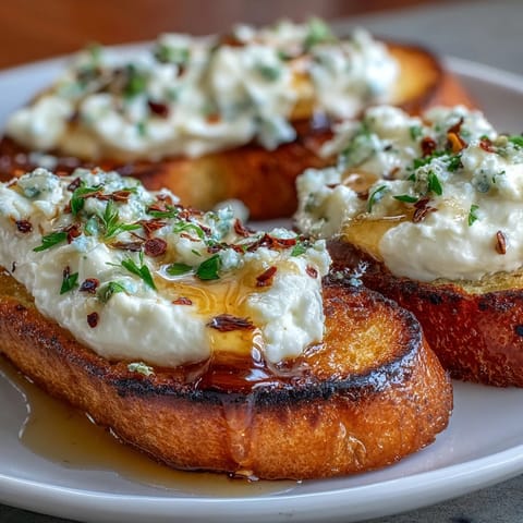 Crostini with whipped feta honey
