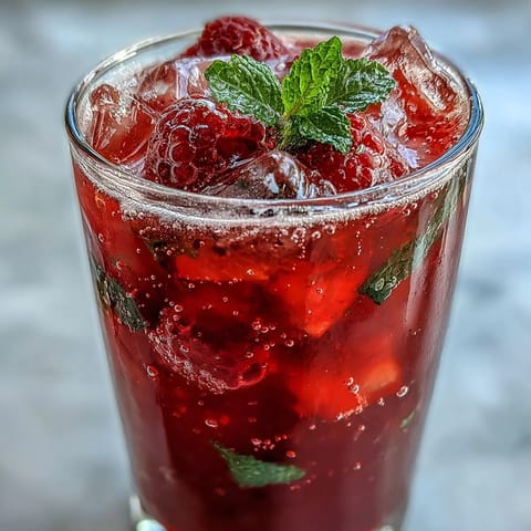 Vibrant raspberry lemon spritz mocktail with fresh berries, sparkling water, and zesty citrus garnish in clear glasses.
