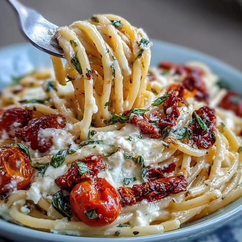 Creamy baked feta pasta with burst tomatoes, vibrant basil, perfect for weeknights.