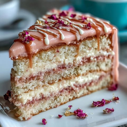 Bridal Shower Rosé Velvet Cake with Gold Drip: elegant pink velvet cake with rosé wine and edible gold drip.  