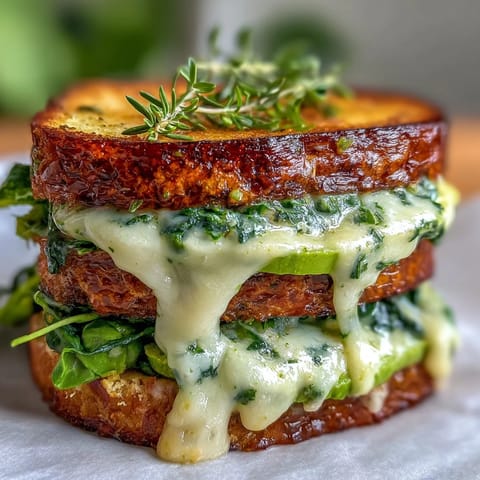 Golden Green Goddess grilled cheese, oozing with melty cheese, perfect for lunch.