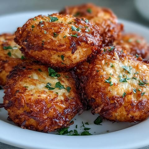 Golden Parmesan Crusted Orzo Cakes, beautifully browned and ready to dip.