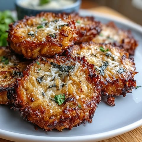Crispy Parmesan Crusted Orzo Cakes with a tender interior, perfect appetizer.