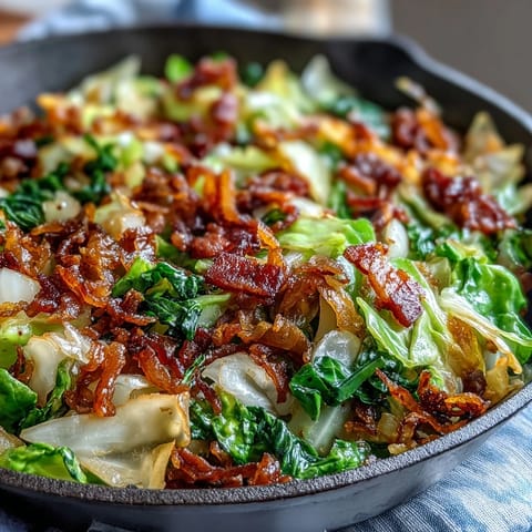 Tender fried cabbage with bacon and onions, a savory Southern side dish.