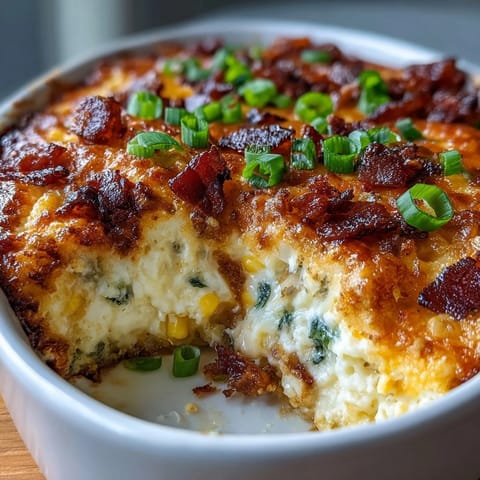 Creamy Jalapeño Popper Corn Dip with melted cheese and crispy bacon, ready to serve.