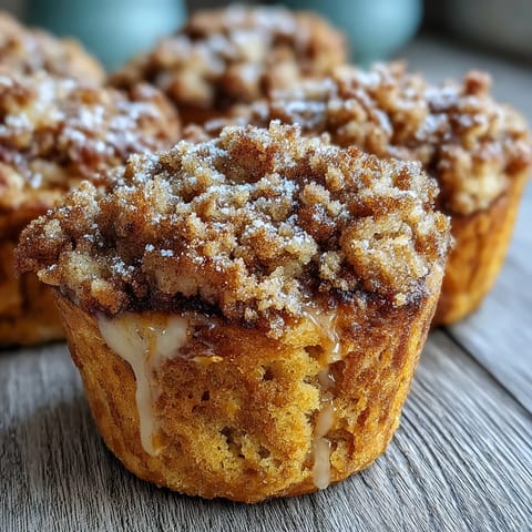 Golden Pumpkin French Toast Muffins with streusel topping, perfect for brunch.