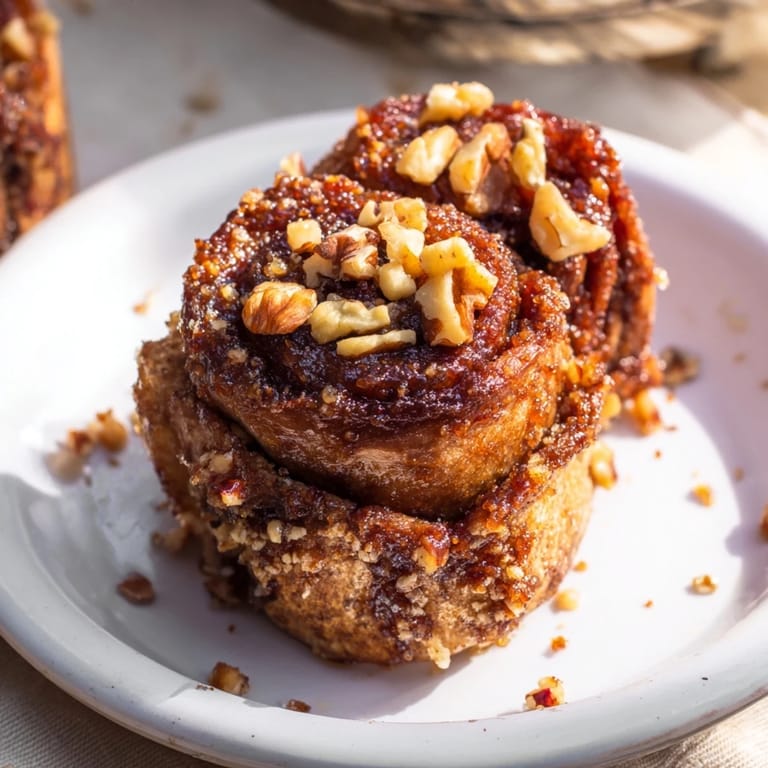 Warm, gooey Pecan and Honey Sticky Buns, inviting you with their sweet cinnamon aroma and delicious glaze.