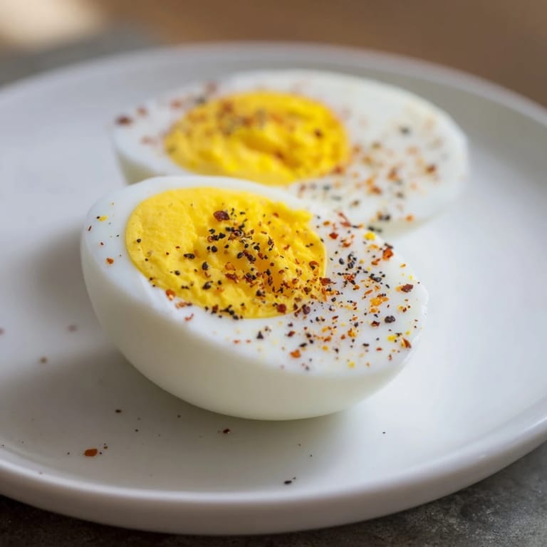 Freshly peeled Perfect hard-boiled eggs, perfectly cooked and served with a sprinkle of salt.