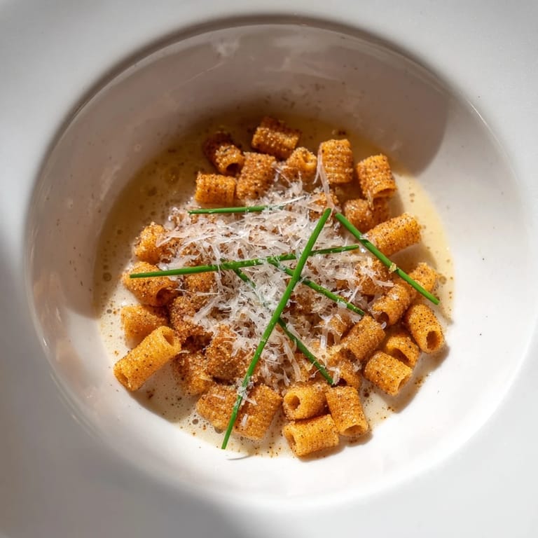 Savory Pasta Chip Cereal, served in a bowl, a fun and unique twist on breakfast fare.
