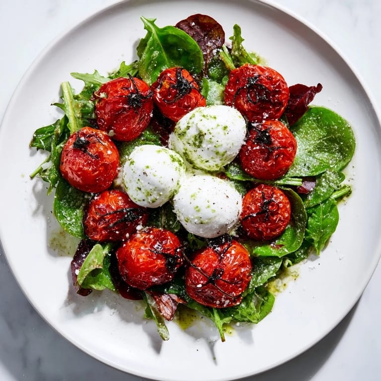 Fresh Charred Tomato Salad with Burrata, drizzled with basil oil - a delicious Italian-inspired salad.