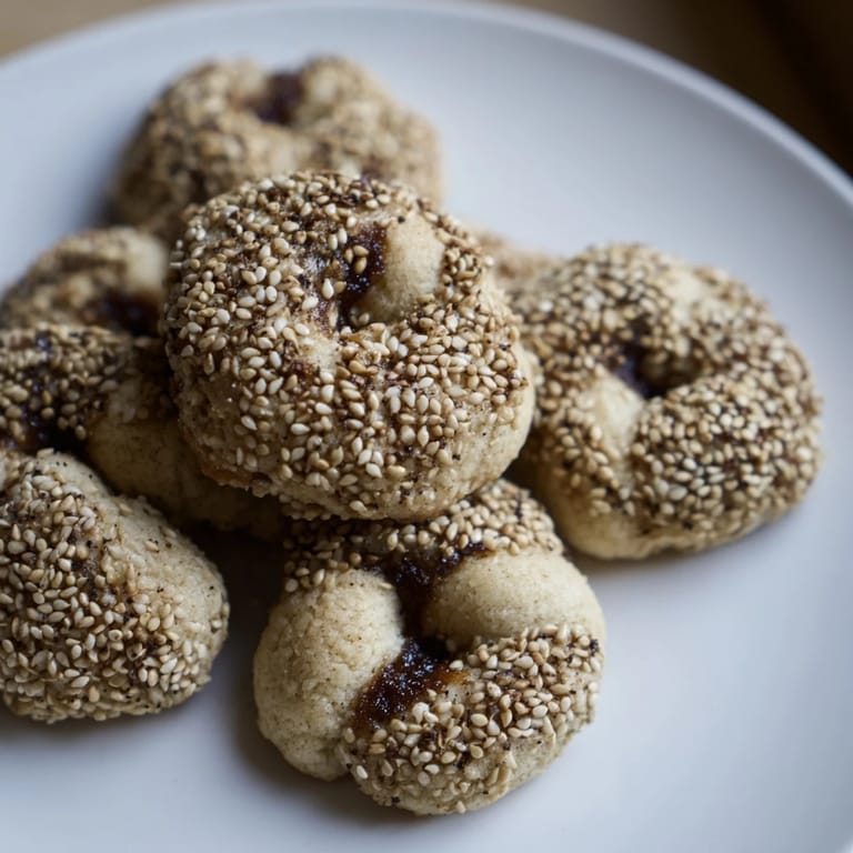 These traditional Palestinian Kahk cookies, beautifully shaped and dusted lightly, await a delicious bite with tea.