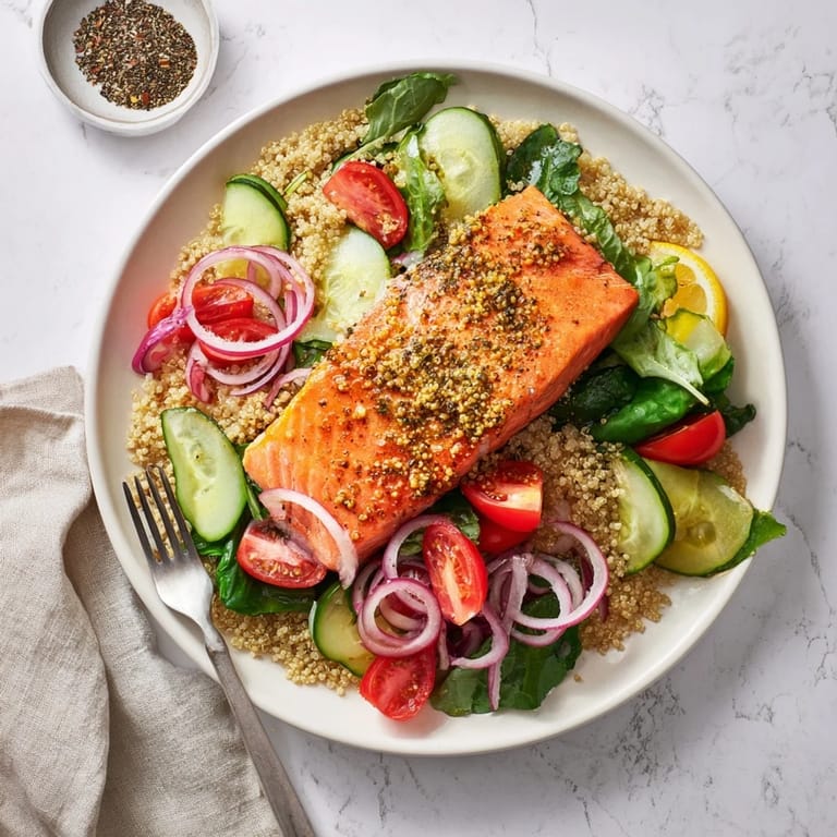 Lemon Herb Salmon Salad features tender salmon, fresh herbs, cherry tomatoes, cucumber, and a bright lemon Dijon dressing for a quick meal.