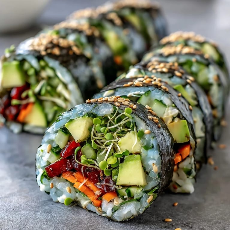 Close-up of delicious nori rolls filled with crunchy veggies, a satisfying and light meal option.