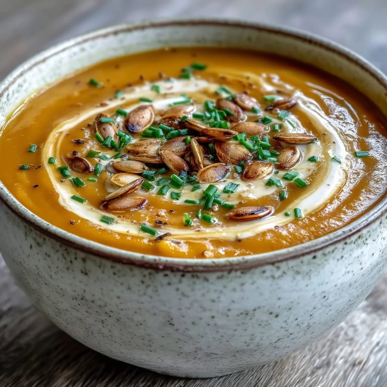 Velvety Pumpkin Soup garnished with fresh chives, ready to be enjoyed with a glass of white wine for a cozy meal.